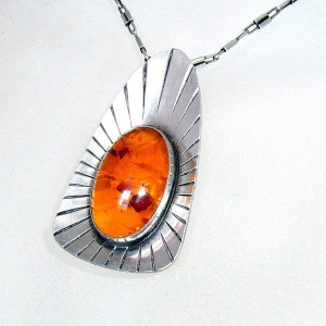 Fischland Germany Duitsland 835 silver zilveren Amber Barnsteen pendant necklace hanger met ketting vintage designer modernist Baltic Baltisch 4.JPG