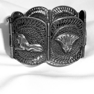 Egyptisch Egyptian brede zilveren armband wide silver marked big link bracelet vintage old antique antiek filligree filigran 1.JPG