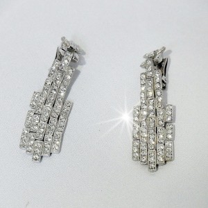 ORA Vintage Art Deco Costume crystal rhodium platerd long clip earrings oorbellen 6.JPG