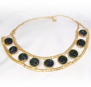 Dolce Vita (Paris) vintage modernist modernistisch designer gold plated goudkleurig collier ketting necklace groene art glasstenen green art glass stones 8.jpg