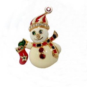 Franklin Mint Jewels of Christmas Snowman pin brooch Kenneth Jay Lane 1997 vintage Kerst broche sneeuwpop  4.jpg