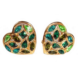 Yves Saint Laurent YSL vintage 1980s heart clip earrings hart oorbellen 80 er jaren green groene gold plated goud designer haut couture 6.JPG