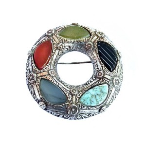 Miracle Scotland Schotland vintage designer brooch broche silver tone zilverkleurig varius agate stones steen stone 2.jpg