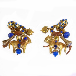 Zoe Coste Paris France Reminiscense vintage designer earrings clip oorbellen dangle hangende gold plated blue vergulde met blauw 1980s 80er jaren 5.JPG