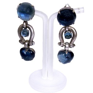 Zoe Coste France Paris vintage designer clip earrings oorbellen modernist dangle lange blue silver blauw zilver 7.JPG