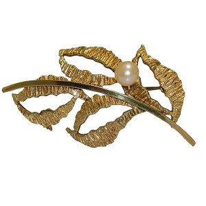 Kordes _en_ Lichtenfels K_en_L AM Amerikaner Double vergulde broche brooch pearl parel leaf blad Pforzheim Germany Duitsland vintage designer modernist 1950s 2.JPG