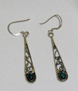 Circle J.W. vintage sterling silver zilveren dangle pierced earrings oorhangers oorbellen gaatjes groene steen green stone d.JPG