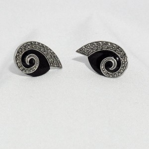 Vintage 925 silver sterling onyx marcasites markasieten earrings pierced gaatjes oorbellen zilveren d.JPG