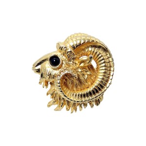 Vintage SPHINKS ram head brooch broche rams hoofd goudkleurig gold plated gold tone designer 1a.jpg