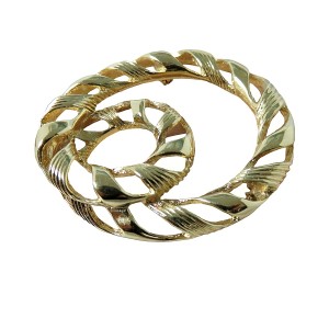 Christian Dior Vintage designer brooch round goldtone swirl haut couture grote ronde broche goudkleurig 6.jpg