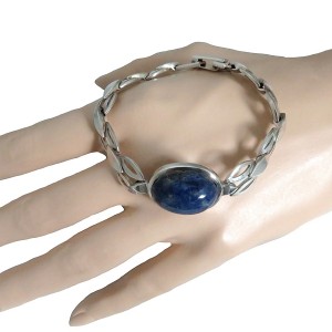 800 silver zilveren modernistische modernist link bracelet schakel armband vintage designer sodaliet sodalite blue stone oval cabochon 1.JPG