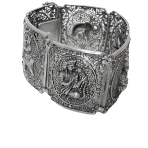 835 silver panel link bracelet filligree zilveren paneel schakel filigrain armband met tafrelen uit India with Indian figurins and elefant desinger vintage antique antiek 8.jpg