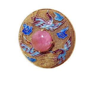Chinese Chinees silver zilveren vermeil gilded vergulde broche brooch enamel cranes emaille kraanvogels rose quarts rozen kwarts vintage antiek antique 6a.JPG