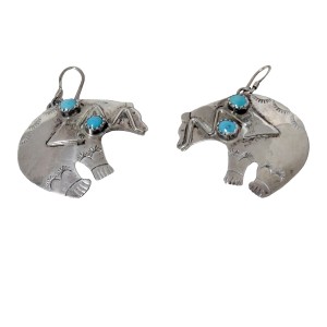 Navajo Indian Native American sterling 925 zilveren silver bear earrings oorbellen turkoise Turquois Jeff Largo vintage designer 1a.jpg