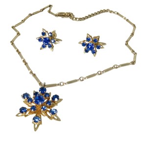 Coro Amerika American pendant necklace set screw back earrings collier hanger ketting schroef oorbellen gold blue goudkleurig blauwe stenen vintage designer 3a.jpg