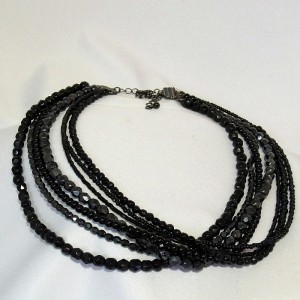Sarah Coventry vintage black glass  bead multi strand necklace zwarte glaskralen collier ketting meerrijig costume jewelry e.JPG