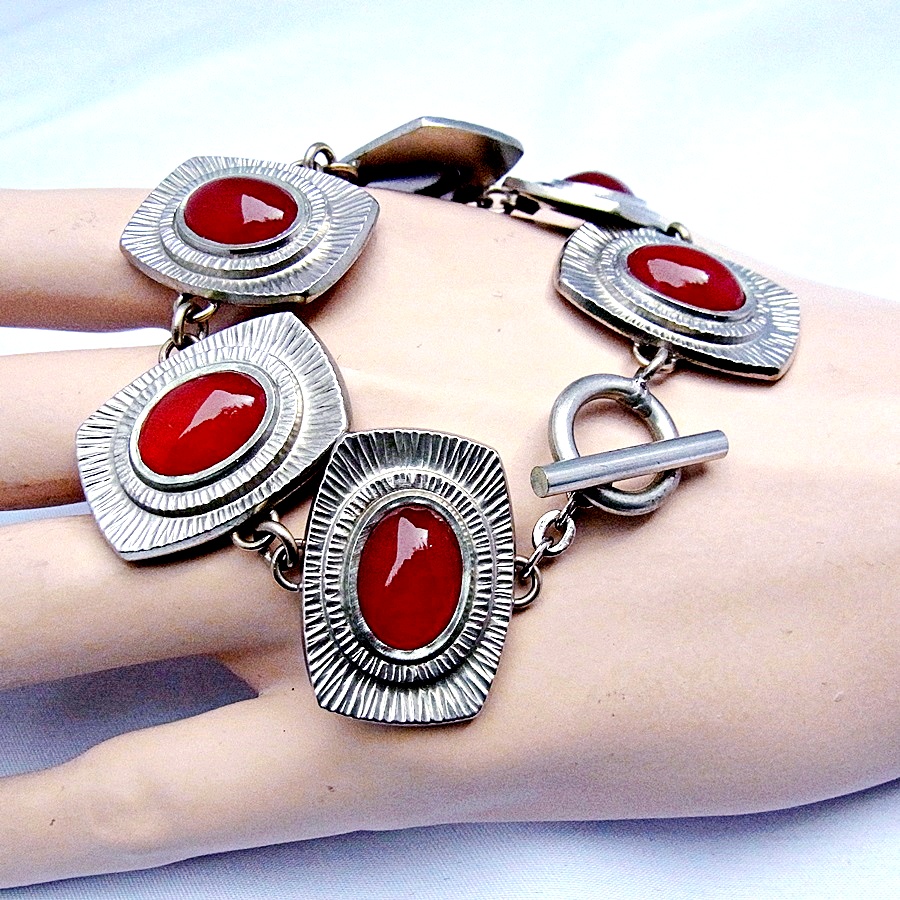 Collier Moderniste Vintage Jorgen Jensen - Étain Et Ambre - Excellent état - Danemark