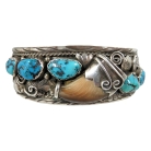 Marie Tsosie Navajo Native American handgemaakte sterling zilveren berenklauw armband met turquoise en veiligheidsketting.