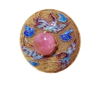 Antieke Chinese vermeil (verguld) zilveren broche met rozenkwarts en emaille kraanvogels, 20er - 40er jaren.