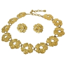 Vintage Trifari goudkleurig bloemen collier met bijpassende oorbellen, 80er jaren.