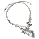 Vintage 925 (sterling) zilveren modernistisch designer collier met een echte parel en facet geslepen amethist.