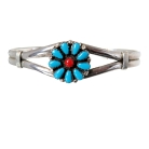 Navajo vintage sterling zilveren designer spang armband met turquoise en rode steen, 70er - 80er jaren.